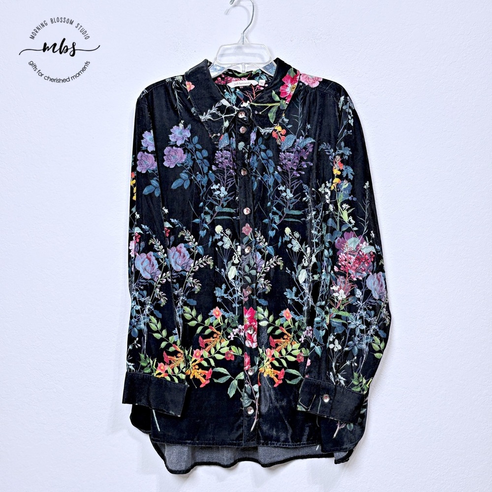 Soft Surroundings‎ Jardim Velvet Boho Floral Button Up Shirt Multicolor Women 2X
